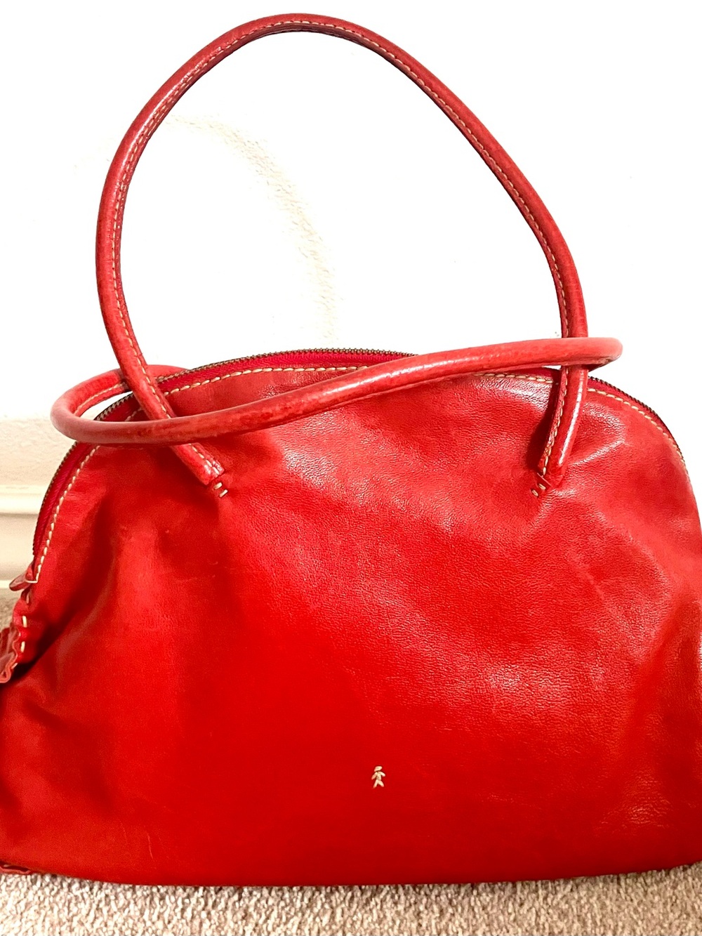 Henry Beguelin Handmade Italian Red Leather Satchel Tote Shoulder Bag Tassel